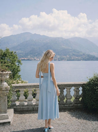 Textured Halter Neckline Ruched Split A-line Maxi Dress With Scarf