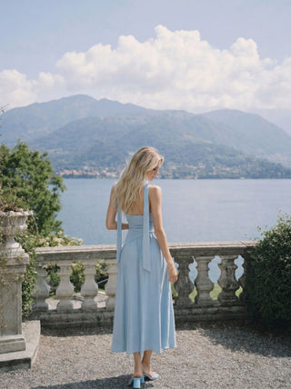Textured Halter Neckline Ruched Split A-line Maxi Dress With Scarf