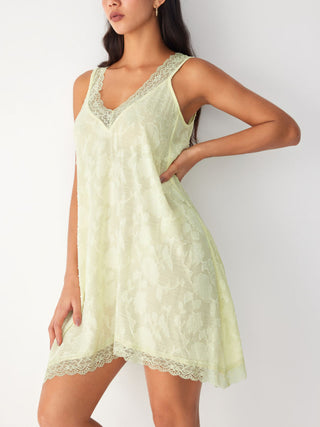 Jacquard Floral V-neck Lace Trim Hanky Hem Midi Nightdress