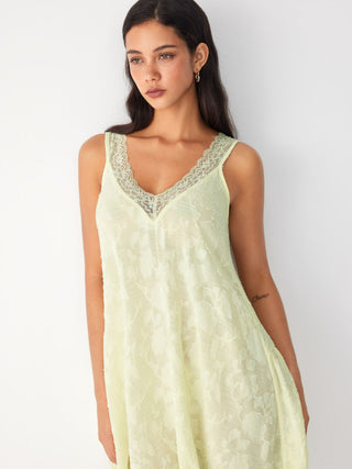 Jacquard Floral V-neck Lace Trim Hanky Hem Midi Nightdress