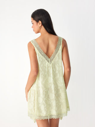 Jacquard Floral V-neck Lace Trim Hanky Hem Midi Nightdress