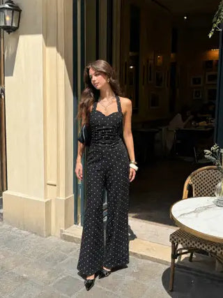 High Stretch Cotton-blend V-neck Ruched Wide Leg Jumpsuit