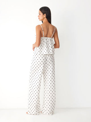 Polka Dot Square Neck Top & High Rise Straight Trousers Loungewear Set