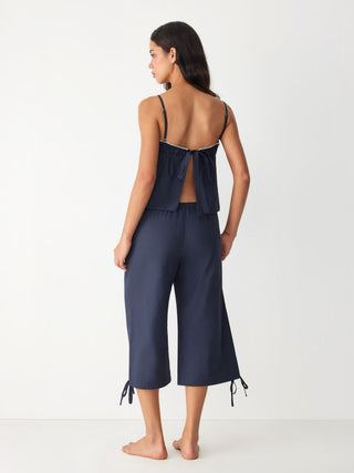 100% Cotton Square Neck Bowknot Cami Top & Mid Rise Loungewear Set