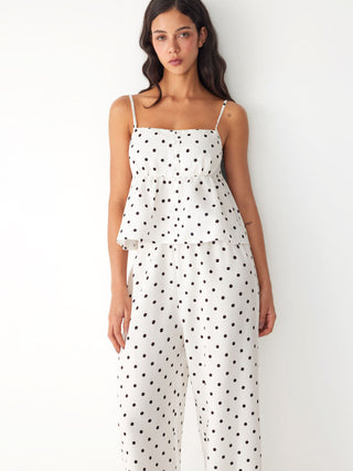 Polka Dot Square Neck Top & High Rise Straight Trousers Loungewear Set
