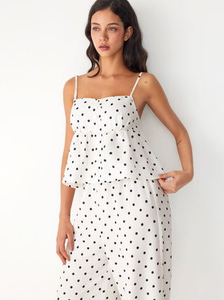 Polka Dot Square Neck Top & High Rise Straight Trousers Loungewear Set