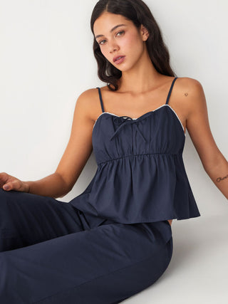 100% Cotton Square Neck Bowknot Cami Top & Mid Rise Loungewear Set