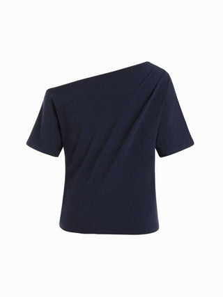 Cotton-blend Off-shoulder Sailing Graphic Embroidery Oversized Tee