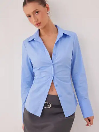 Stretch Cotton-blend Collar Button Long Sleeve Shirt