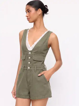 Denim V-Neck Button Front Metal Detail Jumpsuit