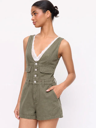 Denim V-Neck Button Front Metal Detail Jumpsuit