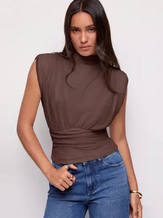 Ruched Mock Neck Draped Top