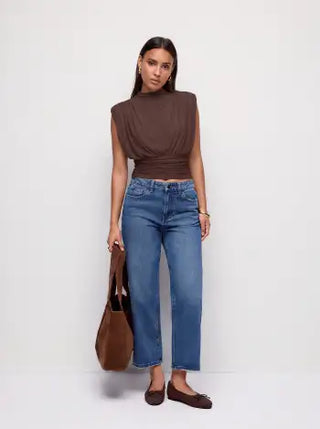 Ruched Mock Neck Draped Top