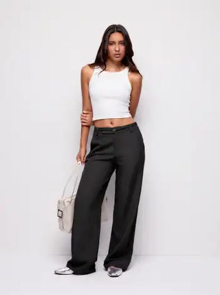 Low Rise Straight Leg Trousers With Belt