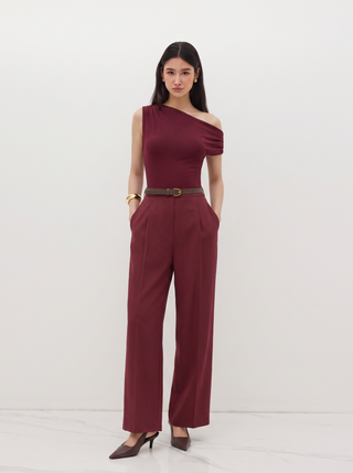 Asymmetrical Neck Ruched Jumpsuit With Belt