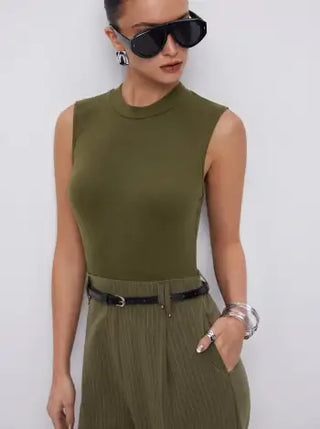 High Neck Sleeveless Jumpsuit with Belt