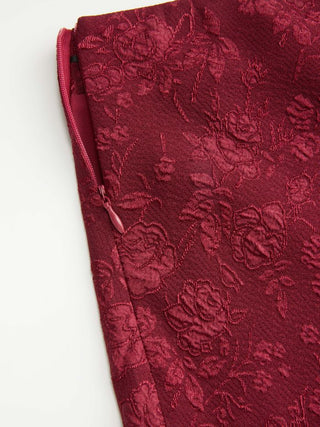Jacquard Mid Rise Floral Lace Trim Mermaid Midi Skirt