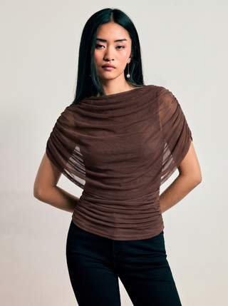 Knit Boat Neck Ruched Bolero Top