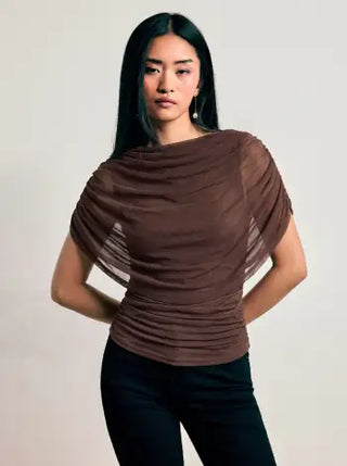 Knit Boat Neck Ruched Bolero Top