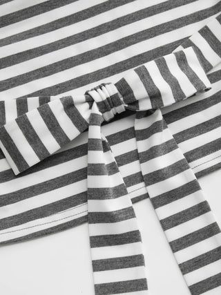 Lyocell-blend Striped V-neck Cloak Sleeve Ruched Tie Back Top