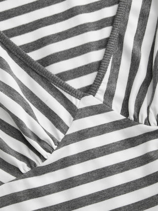 Lyocell-blend Striped V-neck Cloak Sleeve Ruched Tie Back Top