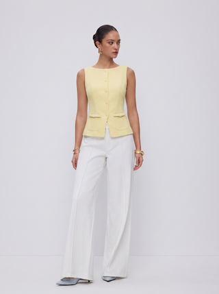 Boat Neck Button Front Flap Detail Blazer Vest
