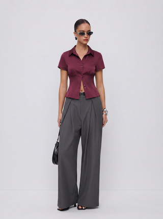 Satin Short Sleeve Ruched Corset Blouse