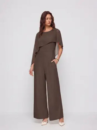 Asymmetrical Cloak Sleeve Mid Rise Wide Leg Jumpsuit With Cape