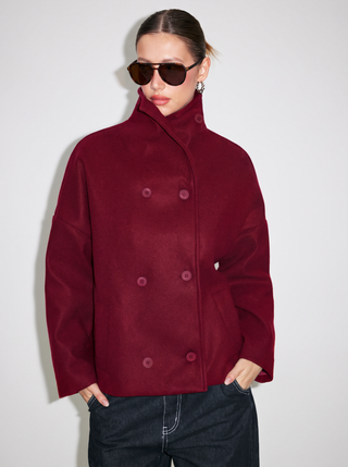 Wool-look High Neck Double Breasted Oversized Jacket