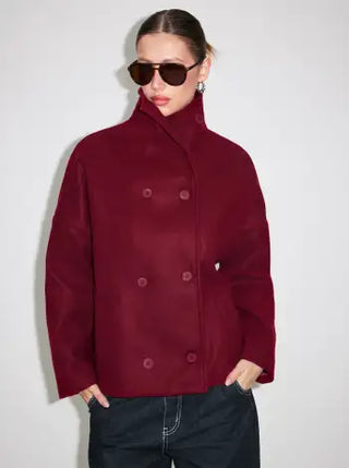 Wool-look High Neck Double Breasted Oversized Jacket