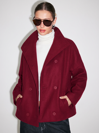 Wool-look High Neck Double Breasted Oversized Jacket