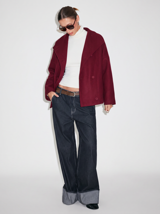 Wool-look High Neck Double Breasted Oversized Jacket