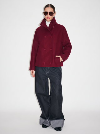 Wool-look High Neck Double Breasted Oversized Jacket