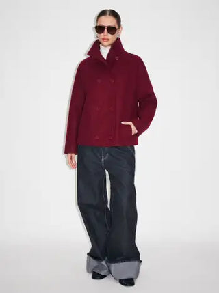 Wool-look High Neck Double Breasted Oversized Jacket