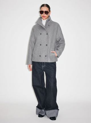 Wool-look High Neck Double Breasted Oversized Jacket