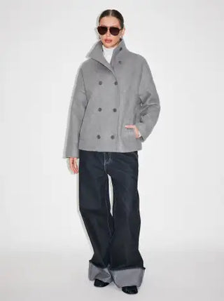 Wool-look High Neck Double Breasted Oversized Jacket