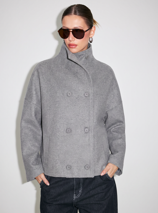 Wool-look High Neck Double Breasted Oversized Jacket