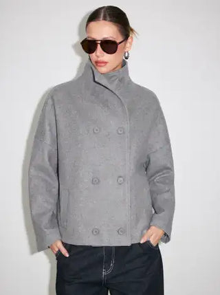 Wool-look High Neck Double Breasted Oversized Jacket