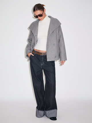 Wool-look High Neck Double Breasted Oversized Jacket