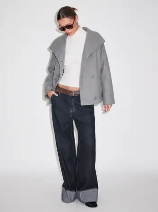 Wool-look High Neck Double Breasted Oversized Jacket