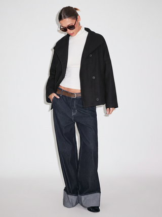 Wool-look High Neck Double Breasted Oversized Jacket