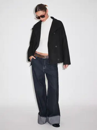 Wool-look High Neck Double Breasted Oversized Jacket