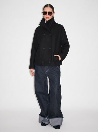 Wool-look High Neck Double Breasted Oversized Jacket