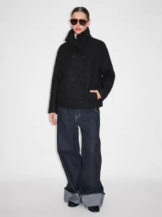 Wool-look High Neck Double Breasted Oversized Jacket