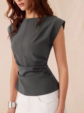 Jersey Boat Neck Ruched Crop Top