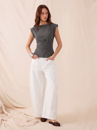 Jersey Boat Neck Ruched Crop Top