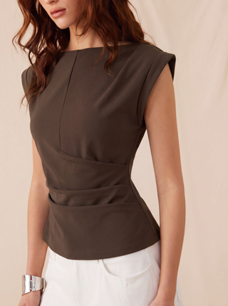 Jersey Boat Neck Ruched Crop Top