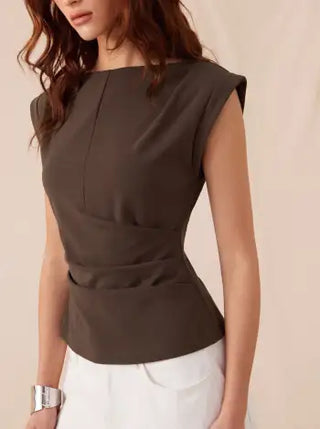 Jersey Boat Neck Ruched Crop Top