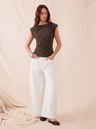 Jersey Boat Neck Ruched Crop Top