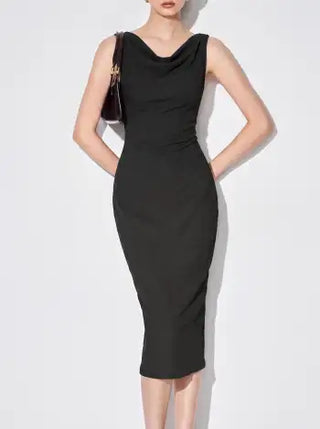 Textured Cowl Neck Bodycon Midi Dress